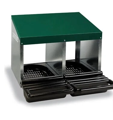 RNL RABBITNIPPLES GALVANIZED STEEL EGG ROLLOUT 2 HOLE NESTING BOX CHICKEN LAYING NEST GREEN