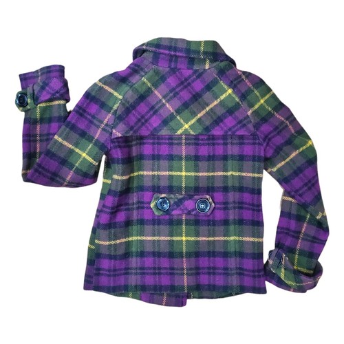 AEROPOSTALE Jacket Womens Small Green Purple Wool Clan Wallace Plaid Pea Coat - Picture 7 of 8