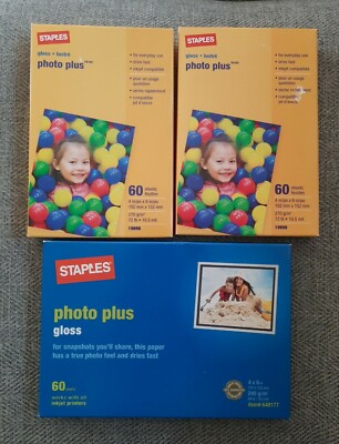 Staples Photo Plus Gloss Paper (3) Packs 60 Sheets Each Brand New Sealed 