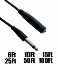 6 10 15 25 50 100FT 1/4" 6.35mm Mono Male to Female Audio Extension Cable Cord