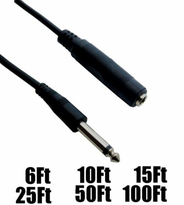 6 10 15 25 50 100FT 1/4'' 6.35mm Mono Male to Female Audio Extension Cable Cord