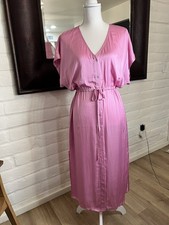 Lucy Paris: A Pink Button Down Dress Size Small Midi Short Sleeve