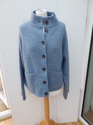White Stuff Margot Cardigan Long Sleeves High Neck Blue New Tags bxz Size 14