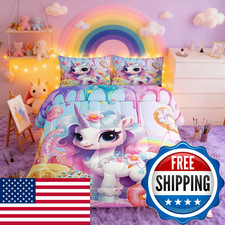 Castle Fairy Cute Unicorn Full Size Kids Comforter Setreversible Rainbow