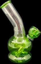 5" GREEN CURVED NECK GLASS Tobacco Mini Hookah Water Pipe Bong WITH SCREENS!