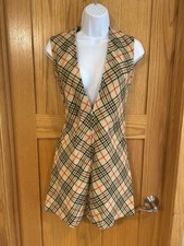 SALE Vintage Plaid Sleeveless Deep V Neck Front Zipper Fit Flare Mod Mini Dress