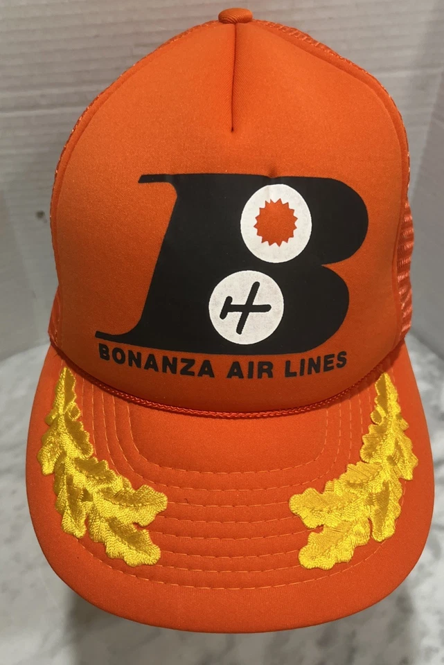 De colección Bonanza Air Lines Snapback Sombrero Malla Espuma Cuerda Naranja Subtítulos Pilotos Foto 3 de 4