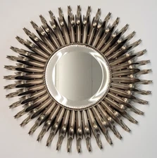 Global Views Industrial Brutalist Large Vtg MCM Double Metal Ray Sunburst Mirror
