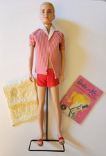 Vintage 1961 Mattel Ken Doll Flocked Blonde Hair Original Box Stand Booklet 750