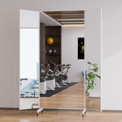 Large Tri-Fold Full Length Mirror on Wheels, Movable 63x67 Inch Standing Floor