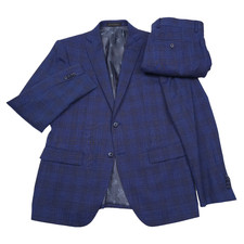 John Varvatos Star Wool Suit Mens 38S Slim Fit Blue Brown Plaid Wool Silk Linen