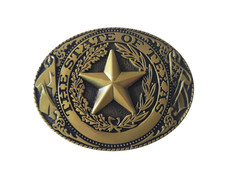 The Great State Of Texas Belt Buckle Star Gold Finish 3.50" X 2.60" Buckle