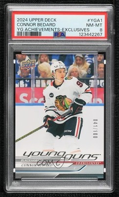 2024 Series 1 2024-25 Young Guns Exclusives Achievement Connor Bedard PSA 8 1lq4