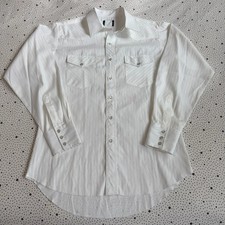Vintage Wrangler Pearl Snap Shirt Men s Medium White Stripe Western Cowboy