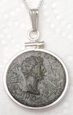 Collana con moneta antica imperatori romani Augusto e re Rhoemetalkes I con certificato di autenticità 