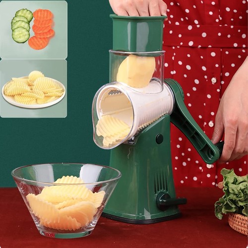 Manual Rotary Cheese Grater Grinder- 5 Interchangeable Blades Round Mandoline... - Picture 3 of 7