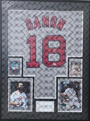 Johnny Damon Signed Red Sox Custom Stitched Jersey Framed L Beckett BAS