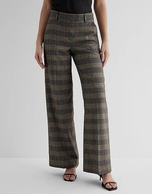 NWT Express Editor Relaxed Mid Rise Trouser Gray Plaid Shimmer Dress Pants 8 L
