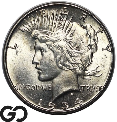 1934-D Peace Dollar, Nice Mint Luster, Choice BU++ Tougher Date