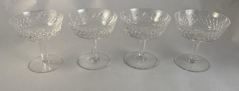 WATERFORD CRYSTAL Alana Diamond-Cut Champagne Sherbet Glasses IRELAND Set Of 4