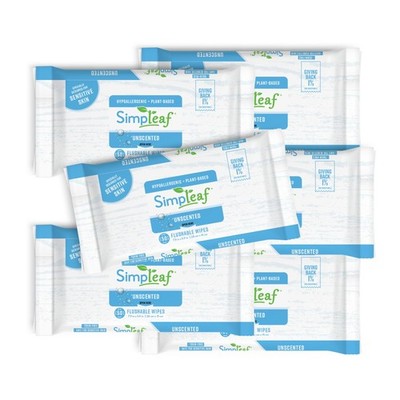 Simpleaf Flushable Wet Wipes Unscented Plastic-Free Hypoallergenic Alcohol-Free 