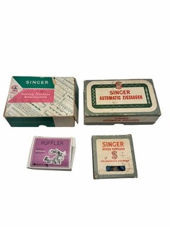 Singer Sewing Machine Attachment Lot With Zigzagger Ruffler Stitch Patterns & Ac