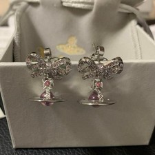   In Box/Drawstring  Vivienne Westwood Drop Ribbon Orb Earrings Silver Pink