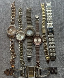 Mixed Lot Of 7 Quartz Stainless Steel Watches Not Tested For Parts Only