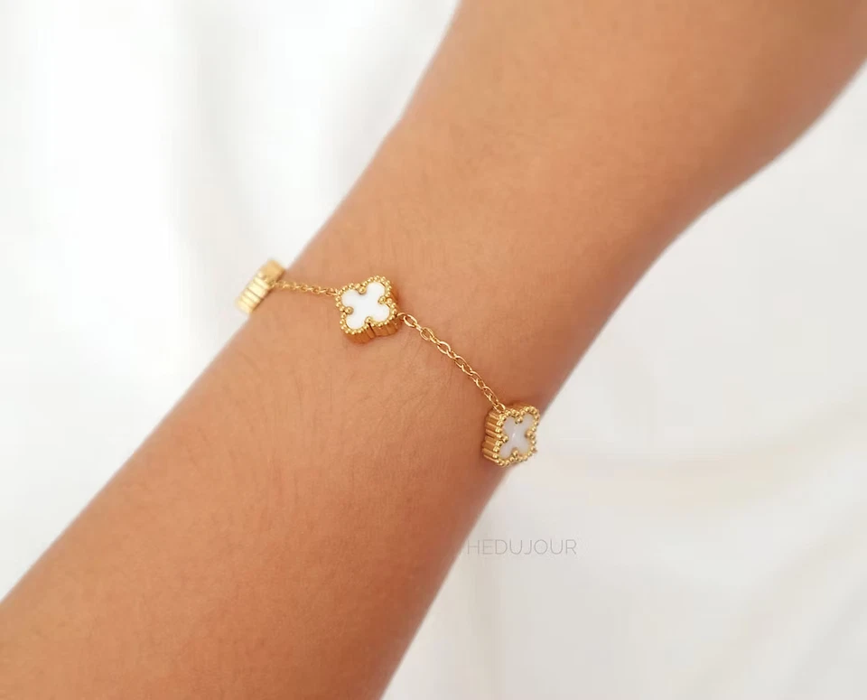 Brazalete de nácar de oro amarillo de 22 k empeñable inspirado en VCA talla 6,5 pulgadas 5,1 g Foto 4 de 4