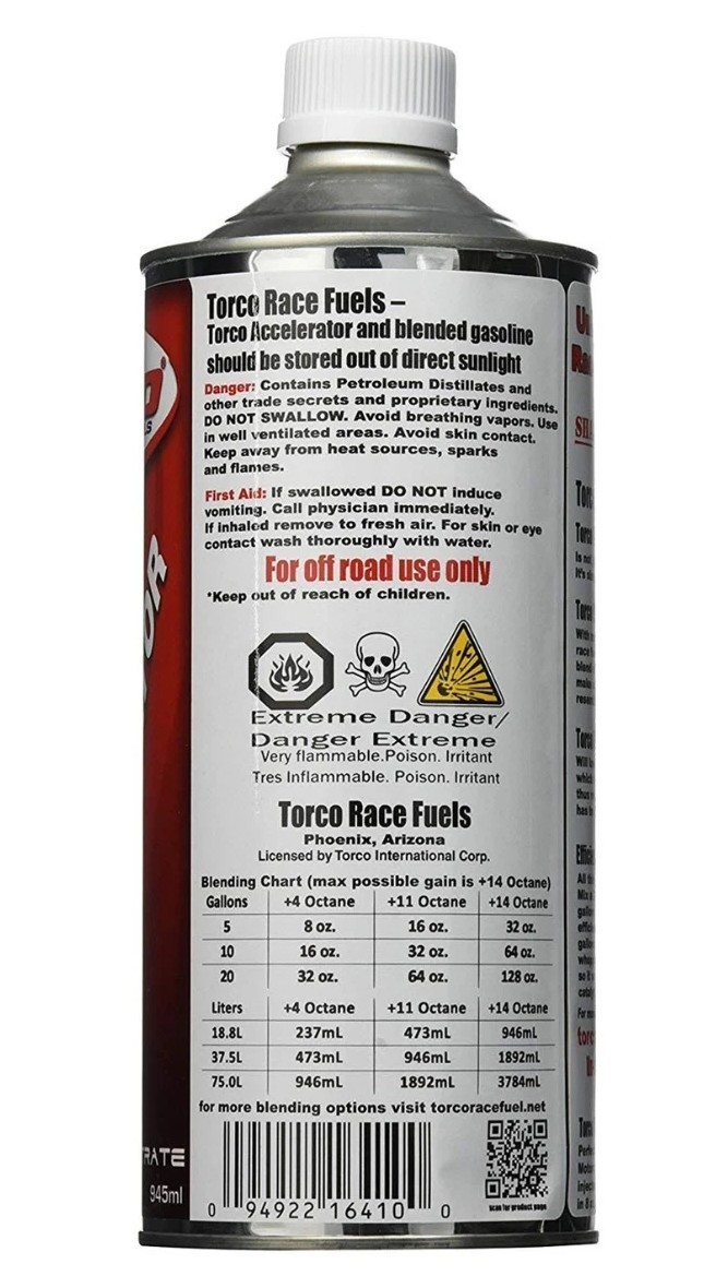 32oz TORCO High Octane Unleaded Race Fuel Accelerator ~ Dented