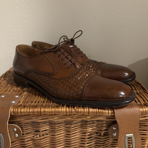 Mezlan San Juan Weaved Brown Leather Oxfords Cap Toe Mens Sz 13 Luxury