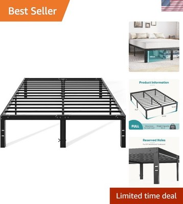 Sturdy Black Full Bed Frame with Under-Bed Storage - 14in Height, Quick Assembly