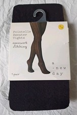 A New Day Women's Pointelle Sweater Tights Size S/M Black Dark Feminine NEW
