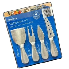 Crofton Cheese Knife 4 piece Set All Stainless Steel Fork Parmesan Flat Hard NEW