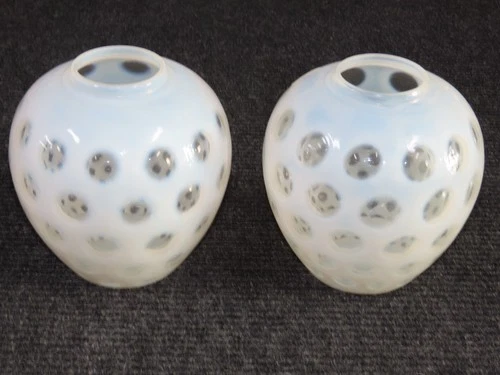 Pair of 2 Fenton Coin Dot Glass Vases White Opalescent 6 1/2"
