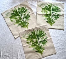 Set Of 3 Pillow Shams Cream W/ Green Leaf Nature Full Zip Closure 17x17 New