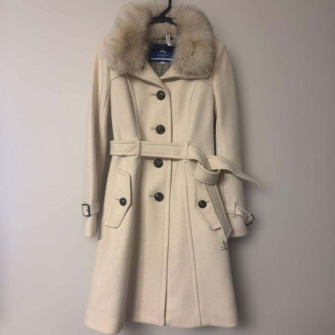 Burberry   Blue Label Ivory Long Coat with Ribbon 38