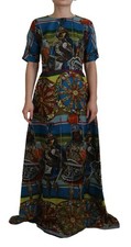 Dolce & Gabbana Multicolor Sicily Silk A-line Long Gown Women's Dress Authentic