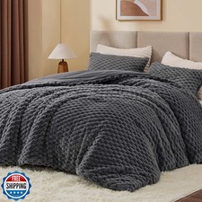 BEDELITE Fluffy Queen Comforter Set - Grey Fleece Soft Comforter