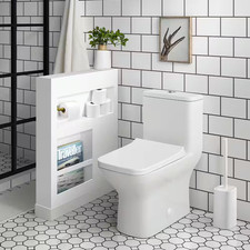 Piazza One-Piece 1.1/1.6 GPF Dual Flush Square Toilet in Glossy White, Seat Incl