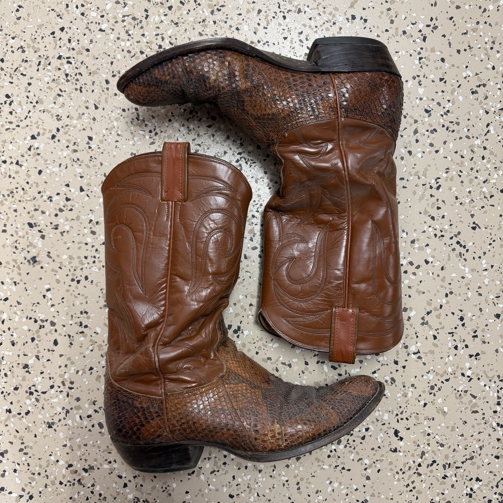 Vintage Nocona Brown Python Snakeskin Cowboy Boot… - image 1