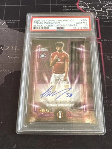 2024-25 Topps Chrome UCC Man Utd - Black Lazer Magenta Ethan Wheatley RC PSA 10