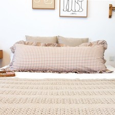 Scalloped 20x54 Body Pillow Cover, Khaki Ruffle Cotton Pillowcase Gingham Buf...