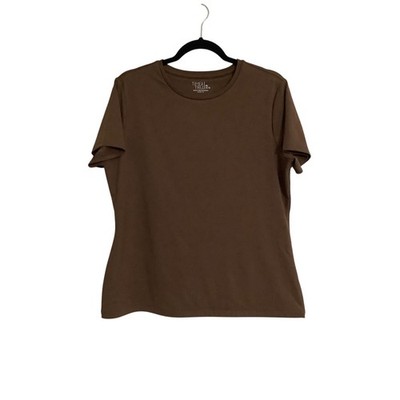 Time & Tru Women's Chocolate Brown Lined Crew Neck Short Sleeve Blouse EUC - XL