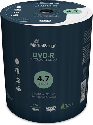 MediaRange DVD-R 4,7 GB, DVD-Rohlinge 16fach, 100 Stück