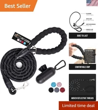 Heavy-Duty Reflective Dog Leash - 5ft, Soft Handle & Waste Bag Dispenser