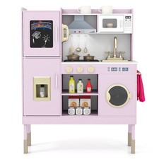 Pretend Play Kitchen Toy Kitchen Playset with Range Hood Ice Maker and Telephone