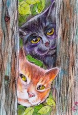 ACEO cat watercolor  by the author original 3,5"х2,5" 9x6cm not print