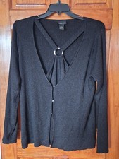 Lane Bryant Women's Black Metallic Sweater Cardigan Attached Tank Size 26/28