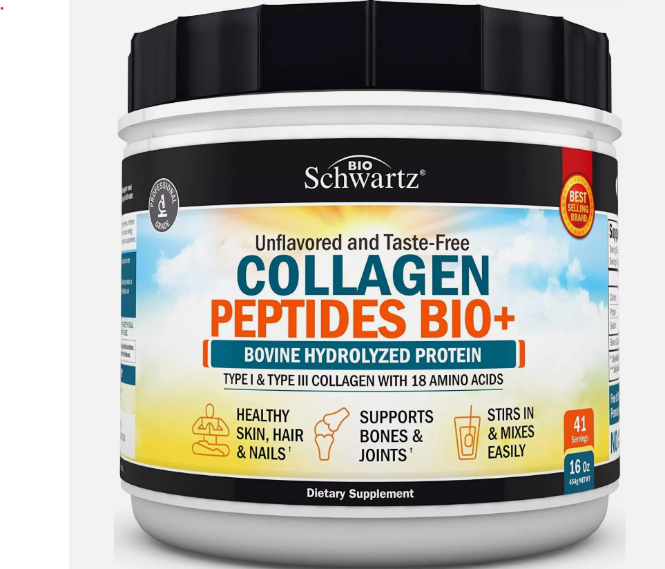 BioSchwartz Collagen Peptides Bio+ Powder Grass Fed, Skin Hair, Unflavored 16oz